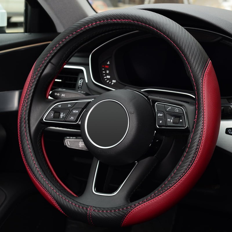 LABBYWAY Microfiber Leather Auto Car Steering Wheel Cover, Universal 15 Inch Anti-Slip Wheel Protector, Claret - Image 3